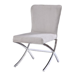 Benzara Velvet Upholstered Metal Side Chair With X Style Base, Light Gray And Silver, Set Of Two Gray And Silver Metal And Velvet Bm195936