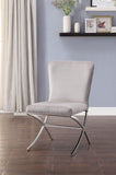 Benzara Velvet Upholstered Metal Side Chair With X Style Base, Light Gray And Silver, Set Of Two Gray And Silver Metal And Velvet Bm195936