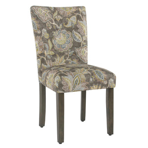 Benzara Floral Print Fabric Upholstered Parsons Chair With Wooden Legs, Multicolor, Set Of Two Multicolor Fabric,Hardwood And Plywood Bm196083