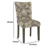 Benzara Floral Print Fabric Upholstered Parsons Chair With Wooden Legs, Multicolor, Set Of Two Multicolor Fabric,Hardwood And Plywood Bm196083