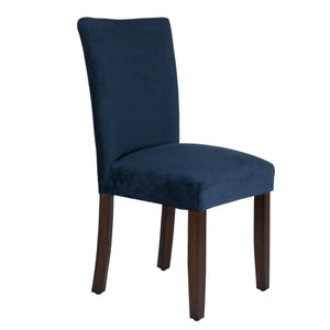 Benzara Velvet Upholstered Parsons Dining Chair With Wooden Legs, Navy Blue And Brown, Set Of Two Blue And Brown Velvet,Hardwood And Plywood Bm196086