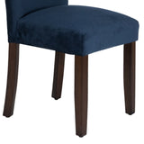 Benzara Velvet Upholstered Parsons Dining Chair With Wooden Legs, Navy Blue And Brown, Set Of Two Blue And Brown Velvet,Hardwood And Plywood Bm196086