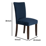 Benzara Velvet Upholstered Parsons Dining Chair With Wooden Legs, Navy Blue And Brown, Set Of Two Blue And Brown Velvet,Hardwood And Plywood Bm196086