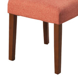 Benzara Fabric Upholstered Parson Dining Chair With Wooden Legs, Orange And Brown, Set Of Two Orange And Brown Fabric,Hardwood And Plywood Bm196090