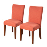 Benzara Fabric Upholstered Parson Dining Chair With Wooden Legs, Orange And Brown, Set Of Two Orange And Brown Fabric,Hardwood And Plywood Bm196090