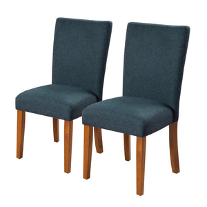 Benzara Fabric Upholstered Parson Dining Chair With Wooden Legs, Navy Blue And Brown, Set Of Two Blue And Brown Fabric,Hardwood And Plywood Bm196091