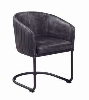 Benzara Vertically Stitched Faux Leather Upholstered Dining Chair With Metal Cantilever Base, Black Black Metal And Faux Leather Bm196228