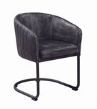 Vertically Stitched Faux Leather Upholstered Dining Chair with Metal Cantilever Base, Black