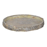 Round Shape Cemented Log Plate with Distressed Details, Gray