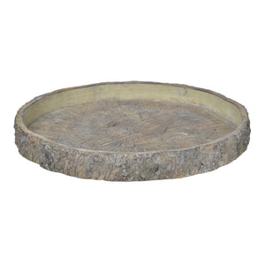 Benzara Decorative Cemented Log Plate With Distressed Details, Gray Gray Cement Bm200905