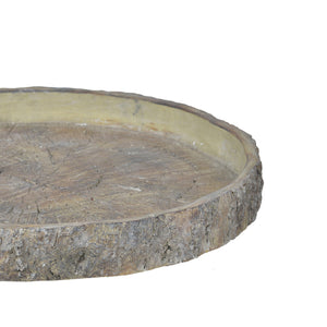 Benzara Decorative Cemented Log Plate With Distressed Details, Gray Gray Cement Bm200905