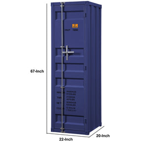 Benzara Industrial Style Metal Wardrobe With Recessed Door Front, Blue Blue Metal Bm204626