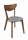 Wooden Plectrum Shape Padded Seat Dining Chair, Set of 2, Brown and Gray