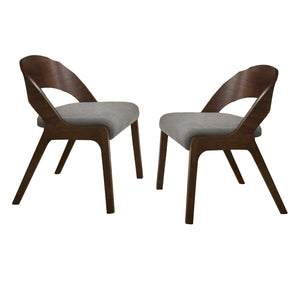 Benzara Wooden Dining Chair With Open Curved Back Design, Seat Of 2, Walnut Brown Brown Solid Wood,Veneer And Fabric Bm214777