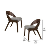 Benzara Wooden Dining Chair With Open Curved Back Design, Seat Of 2, Walnut Brown Brown Solid Wood,Veneer And Fabric Bm214777