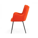 Benzara Fabric Upholstered Dining Chair With Winged Back And Curved Arms, Orange Orange Solid Wood,Metal And Fabric Bm214799