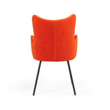 Benzara Fabric Upholstered Dining Chair With Winged Back And Curved Arms, Orange Orange Solid Wood,Metal And Fabric Bm214799