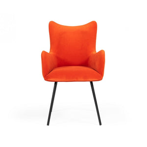 Benzara Fabric Upholstered Dining Chair With Winged Back And Curved Arms, Orange Orange Solid Wood,Metal And Fabric Bm214799