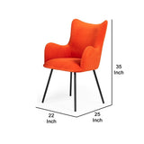 Benzara Fabric Upholstered Dining Chair With Winged Back And Curved Arms, Orange Orange Solid Wood,Metal And Fabric Bm214799