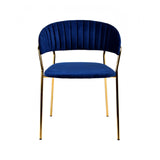 Benzara Fabric Upholstered Dining Chair With Metal Legs, Set Of 2, Blue And Gold Blue And Gold Metal And Fabric Bm214814