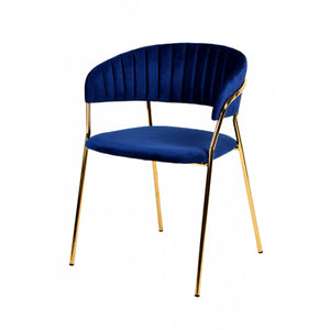 Benzara Fabric Upholstered Dining Chair With Metal Legs, Set Of 2, Blue And Gold Blue And Gold Metal And Fabric Bm214814