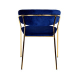 Benzara Fabric Upholstered Dining Chair With Metal Legs, Set Of 2, Blue And Gold Blue And Gold Metal And Fabric Bm214814