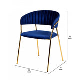 Benzara Fabric Upholstered Dining Chair With Metal Legs, Set Of 2, Blue And Gold Blue And Gold Metal And Fabric Bm214814