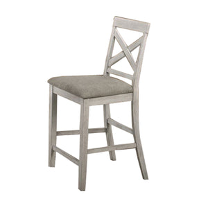 Benzara Wooden Counter Chairs, X Shaped Backrest, Padded Seat, Set Of 2, White, Gray White,Gray Solid Wood,Fabric Bm218104