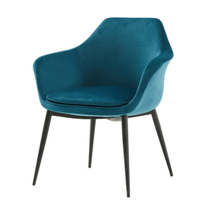 Benzara Velvet Upholstered Dining Chair With Padded Seat And Tapered Legs, Blue Blue Solid Wood,Fabric,Metal Bm221193