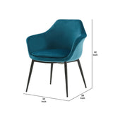 Benzara Velvet Upholstered Dining Chair With Padded Seat And Tapered Legs, Blue Blue Solid Wood,Fabric,Metal Bm221193