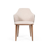 Benzara Fabric And Leatherette Dining Chair With Wooden Legs, Beige And Gray Beige And Gray Solid Wood,Leatherette And Fabric Bm223444