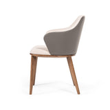 Benzara Fabric And Leatherette Dining Chair With Wooden Legs, Beige And Gray Beige And Gray Solid Wood,Leatherette And Fabric Bm223444