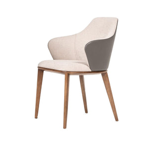 Benzara Fabric And Leatherette Dining Chair With Wooden Legs, Beige And Gray Beige And Gray Solid Wood,Leatherette And Fabric Bm223444