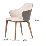 Benzara Fabric And Leatherette Dining Chair With Wooden Legs, Beige And Gray Beige And Gray Solid Wood,Leatherette And Fabric Bm223444