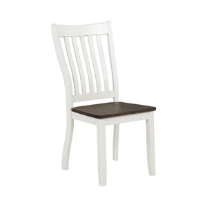 Benzara Farmhouse Wooden Dining Chair With Slatted Back, Set Of 2, White And Brown White And Brown Solid Wood,Mdf And Veneer Bm230304