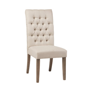 Benzara Fabric Dining Chair With Button Tufted Back, Set Of 2, Beige Beige Solid Wood And Fabric Bm230315