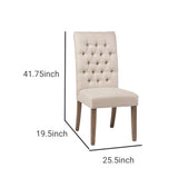 Benzara Fabric Dining Chair With Button Tufted Back, Set Of 2, Beige Beige Solid Wood And Fabric Bm230315