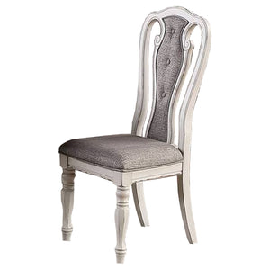 Benzara Dining Chair With Button Tufted Backrest, Padded Seat, Set Of 2, White And Gray White And Gray Wood And Fabric Bm233110