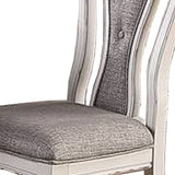 Benzara Dining Chair With Button Tufted Backrest, Padded Seat, Set Of 2, White And Gray White And Gray Wood And Fabric Bm233110