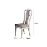 Benzara Dining Chair With Button Tufted Backrest, Padded Seat, Set Of 2, White And Gray White And Gray Wood And Fabric Bm233110