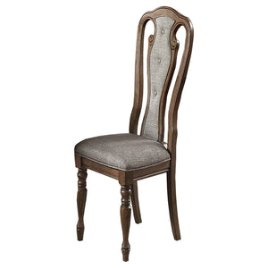 Benzara Wooden Dining Chair With Button Tufted Back, Set Of 2, Brown And Gray Brown And Gray Wood And Fabric Bm233133