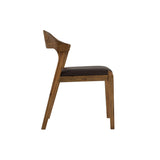 Benzara Curved Panel Back Dining Chair With Leatherette Seat, Brown Brown Solid Wood,Leatherette Bm239748