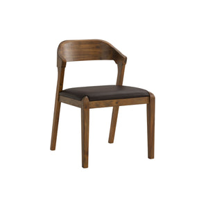 Benzara Curved Panel Back Dining Chair With Leatherette Seat, Brown Brown Solid Wood,Leatherette Bm239748