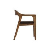 Benzara Curved Panel Back Dining Chair With Sleek Track Arms, Brown Brown Solid Wood,Leatherette Bm239749