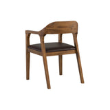 Benzara Curved Panel Back Dining Chair With Sleek Track Arms, Brown Brown Solid Wood,Leatherette Bm239749