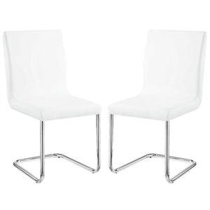 Benzara Tony 23 Inch Dining Side Chair, Vegan Faux Leather, Metal, Set Of 2, White White Metal And Vegan Faux Leather Bm279171