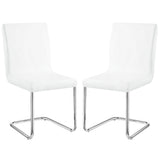 Tony 23 Inch Dining Side Chair, Vegan Faux Leather, Metal, Set of 2, White