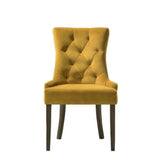 Benzara Esme 24 Inch Solid Wood Dining Chair, Velvet Tufted, Set Of 2, Yellow Yellow,Brown Solid Wood,Fabric Bm280322