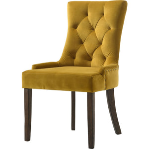 Benzara Esme 24 Inch Solid Wood Dining Chair, Velvet Tufted, Set Of 2, Yellow Yellow,Brown Solid Wood,Fabric Bm280322