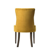 Benzara Esme 24 Inch Solid Wood Dining Chair, Velvet Tufted, Set Of 2, Yellow Yellow,Brown Solid Wood,Fabric Bm280322